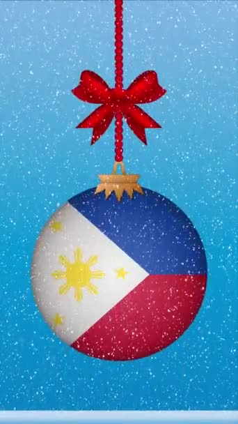 Снег Падает Рождественский Бал Флагом Филиппин — стоковое видео
