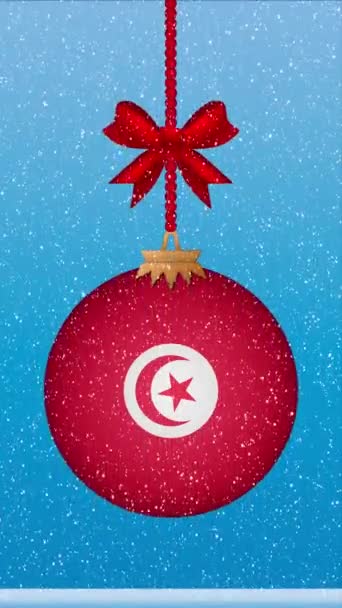 Сніг Падає Різдвяний Прапором Тунісу — стокове відео