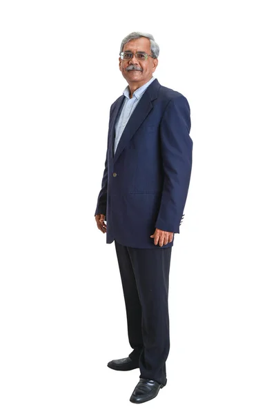 Smiling Senior Indian Businessman Executive Grey Hair Light Blue Shirt Stock Picture