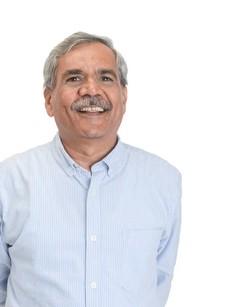 Smiling Senior Indian Businessman Executive Grey Hair Light Blue Shirt Royalty Free Stock Images