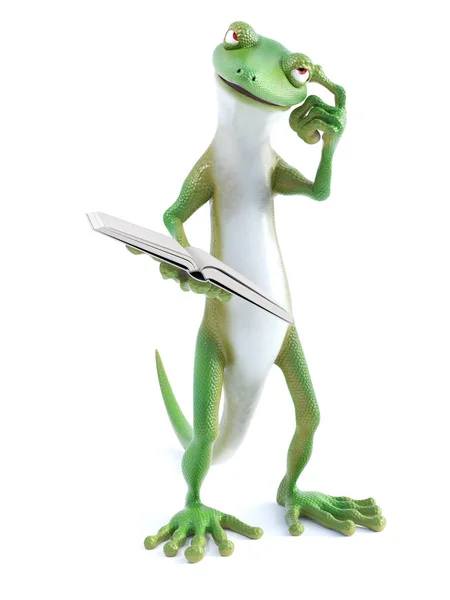 Απόδοση Ενός Δροσερό Πράσινο Gecko Σαύρα Στέκεται Και Κρατώντας Ένα — Φωτογραφία Αρχείου