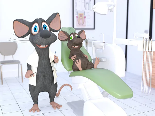 Rendering Simpatico Mouse Cartone Animato Sorridente Vestito Dentista Tenendo Mano Foto Stock Royalty Free