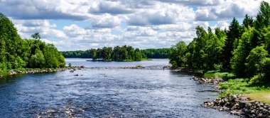 Yazın İsveç nehri ve natura somonl bölgesi. Farnebofjarden Ulusal Parkı, İsveç 'in kuzeyinde..