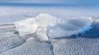 Göl manzarasındaki buz yapısının soyut arkaplanı.