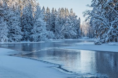 Soğuk bir kış sabahı nehir manzarası