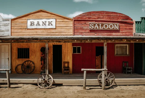 Bank Saloon Facade Wild Western City Royalty Free Φωτογραφίες Αρχείου