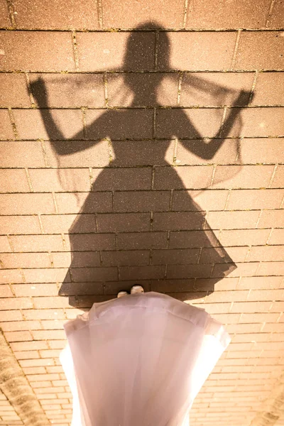 Shadow Posing Wedding Couple Ground — Stock Photo, Image