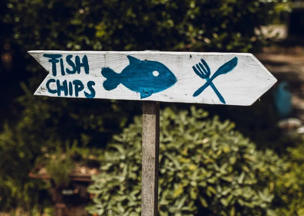 Werbeetikett Des Restaurants Fish Chips — Stockfoto