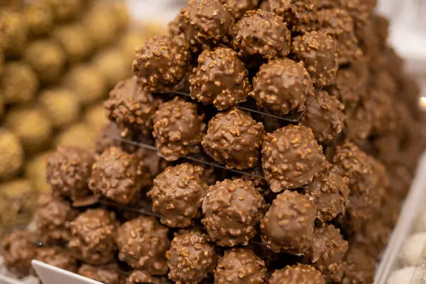Heap of choco balls in candy store