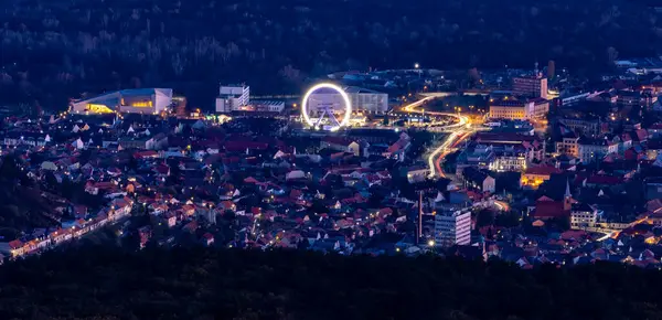 Pecs Stadt Bei Nacht Von Oben Blauer Stunde Blick Vom Stockbild