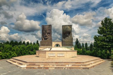 Huge portrait statue Miklos Zrinyi and Suleiman the Magnificent in Szigetvar, Hungary clipart