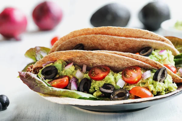 Déjeuner Dîner Sain Composé Une Enveloppe Tacos Vegan Végétarienne Carapace — Photo