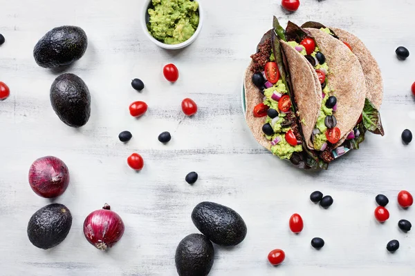 Hälsosam Lunch Eller Middag Vegansk Vegetarisk Mjuk Skal Taco Wrap — Stockfoto