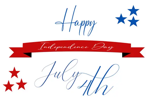 7月4日 バックグラウンド ハッピー7月4日 白い背景にアメリカの独立記念日をマークするバナーリボン ストックフォト