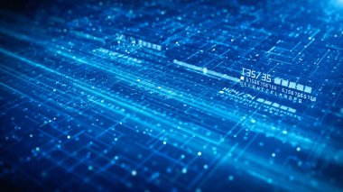 Technology Digital Data Matrix, Metaverse Abstract Background, Technology Digital Cyberspace with Partiticles and Digital Data, Big Data Connection and Data Analysis. 3d oluşturma