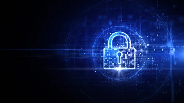 Digital Data Network Protection Blue Padlock Icon Cybersecurity Technology Blockchain — стокове фото