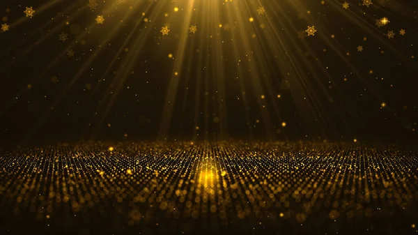 Abstract Gold Color Digital Particles Bokeh Lighting Snowflakes Καλά Χριστούγεννα — Φωτογραφία Αρχείου