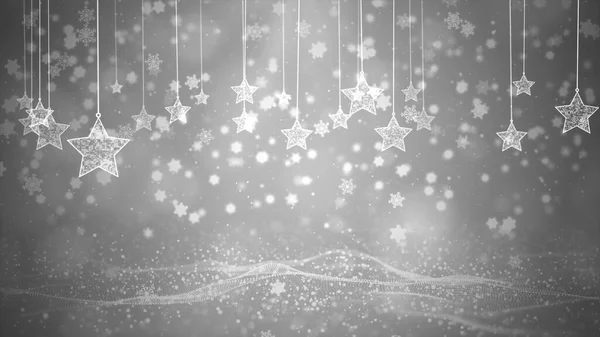 Christmas Star Shape Shining Light Particles Falling Snowflakes White Background — Stok Foto