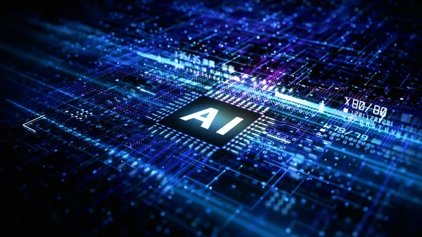 Yapay Zeka Geleceğin Teknolojisi Görselleştirme. Büyük Veri Aktarım Bağlantısı. Teknoloji Dijital Veri Ağı Soyut Arkaplan. 3d oluşturma