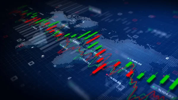 Business Stock Market, Digital Data Financial Investment And Trading Trends, Recession Global Market Crisis Inflation Deflation Investment Background, 3d rendering.