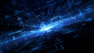 İnternet Yüksek Hız Bağlantısı ve Veri Analizi Teknolojisi Dijital Arkaplan Kavramı, Parçacıklarla Dijital Siber Uzay ve Dijital Veri Ağı Bağlantıları, Soyut Arkaplan 3d