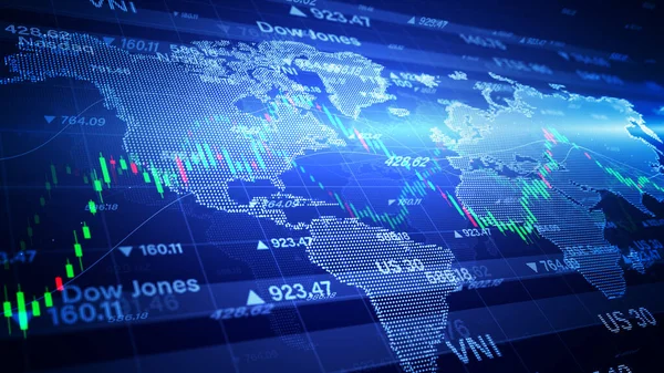 数码数据金融投资和交易趋势 附有图表股票数的金融图 投资背景 衰退全球市场 通货膨胀 通货紧缩 3D渲染 — 图库照片