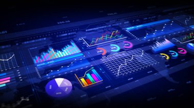 Piyasa verileri ve Infographics animasyonu, Dijital veri grafiği işleme yatırımı ve iş istatistikleri, iş ve pazar veri analizi ve raporları, bilgi grafiksel arkaplan 3d görüntüleme