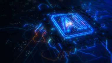 Devre panosundaki yapay zeka yapay zekası. Future Technology Concept Visualization. Büyük Veri Aktarım Bağlantısı. AI Teknoloji Dijital Veri Ağı Özgeçmişini Analiz Ediyor. 3d oluşturma