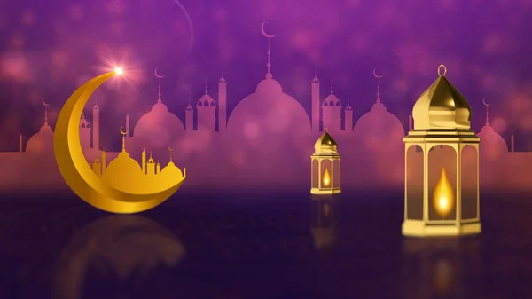 Ramadan Kareem Φόντο Μωβ Και Χρυσό Χρώμα Eid Mubarak Islamic — Φωτογραφία Αρχείου