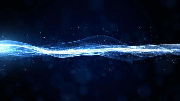 Ciberespaço Digital Futurista Onda Partículas Cor Azul Fluindo Com Linhas — Fotografia de Stock