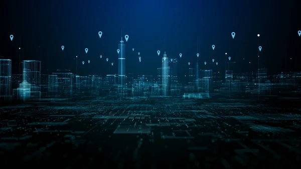 Cityscape Location Icons Gps Navigation High Speed Internet Connection Big — Stock Photo, Image