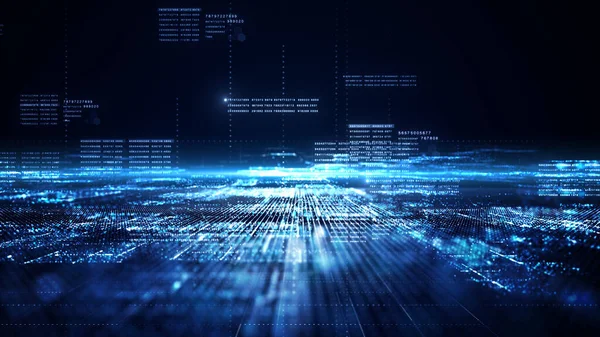 Teknoloji dijital siber uzay ve dijital veri ağı bağlantıları kavramı. Dijital veriyi yüksek hızlı internet, gelecekteki teknolojinin dijital matrisini mavi arkaplan üzerine transfer et, 3B Hazırlama