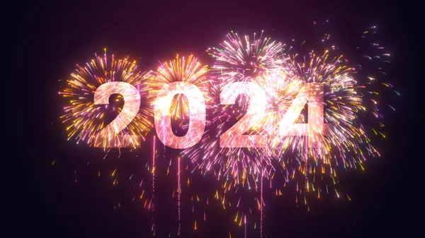 Gece Gökteki Havai fişek Gösterisi Mutlu Noeller ve Mutlu Yeni Yıl 2024, Havai fişekler Büyük Yeni Yıl Arifesi 2024 Soyut Arkaplan, 3D
