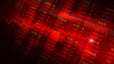 Borsada kırmızı zemin, durgunluk, iş çöküşü, piyasa düşüşü, ekonomik çöküş ve hisse senedi krizi konsepti, finansal durgunluk grafiği. 3d Hazırlama