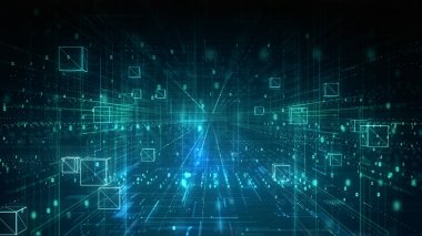 Teknoloji Engelleme Ağı Bağlantıları, Teknoloji Dijital Siber Uzayı Yüksek Hızlı İnternet Bağlantısı, Teknoloji Dijital Matrix Soyut Arkaplan. 3d oluşturma