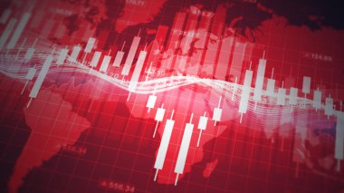 Ekonomik durgunluk, borsa düşüşü, kırmızı zemin, iş çöküşü, piyasa düşüşü, ekonomik çöküş ve hisse senedi krizi konsepti, finansal durgunluk hakkındaki düşüş dinamik tablo. 3d oluşturma