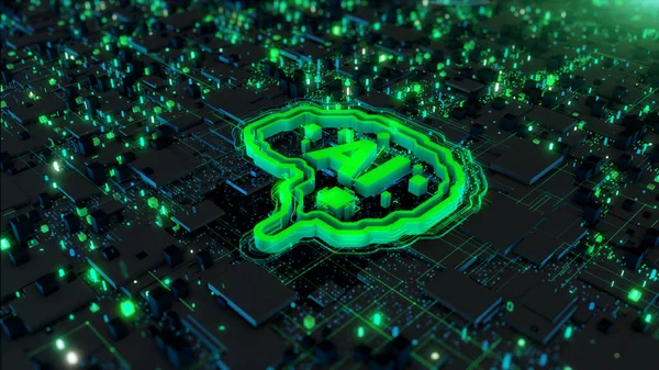 Green 3D AI, artificial intelligence abstract background, Technology AI concept, Computer component chip on the circuit board, Advanced big data computing, 3d Rendering