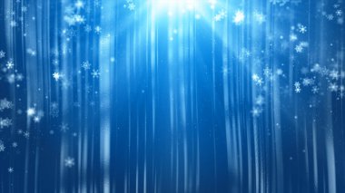 Yumuşak mavi bir zemin üzerine düşen kar taneleri, ışık demetleri ile sakin bir kış atmosferi oluşturur. Noel tatili için mükemmel arka plan konsepti, 3D Hazırlama