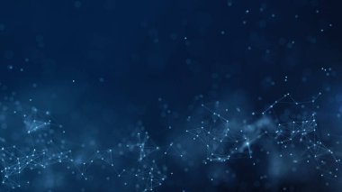 Birbirine bağlı nokta ve çizgilere sahip soyut dijital ağ, koyu mavi bir zemin üzerinde yüzüyor, veri alışverişini, bağlantılılığı ve teknolojiyi sembolize ediyor. Teknoloji büyük veri arkaplanı 3d Hazırlama