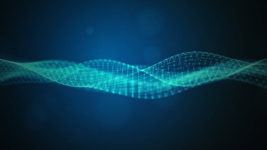 Dijital dalga büyük veri akışı, noktalarla bağlantılı teknoloji veri ağı, fütüristik, 3D görüntüleme için teknolojik engelleme zinciri bağlantıları