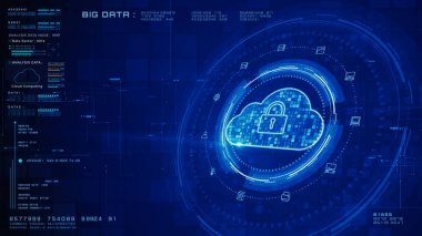 Siber Güvenlik Kilidi ile Bulut Hesaplama ve Geleceğin Mavi Teknoloji Arkaplanı 3d Yapılandırmasında Büyük Veri Koruma İkili Kodu