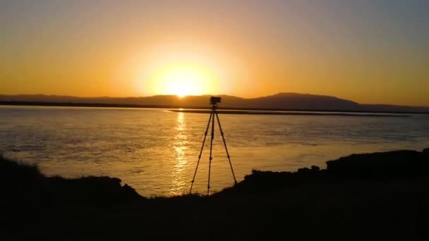 Zachód Słońca Żółtej Rzece Ningxia Chiny — Wideo stockowe