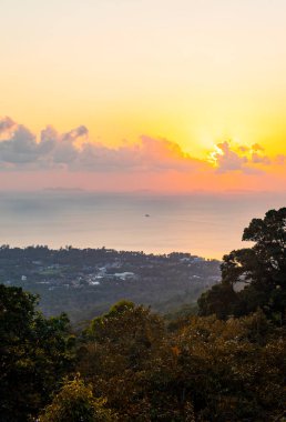 Beautiful view of sunset and sea from the view point in Koh Samui Island, Thailand.