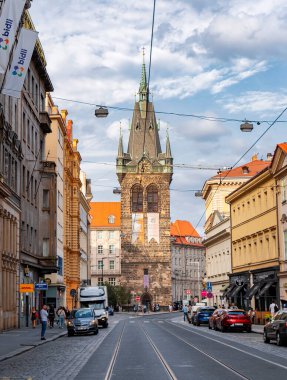 Prague, Czech Republic - September 18, 2023. Jindrisska Tower and urban life in Prague clipart