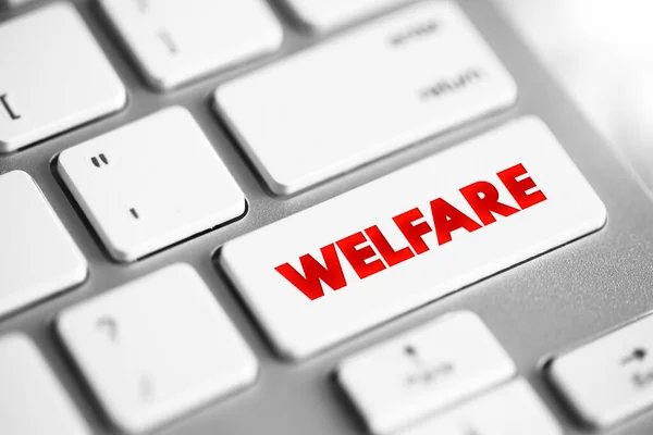 stock image Welfare is a type of government support intended to ensure that members of a society can meet basic human needs, text concept button on keyboard