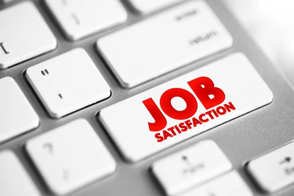 Job Satisfaction is defined as the level of contentment employees feel with their job, text concept button on keyboard