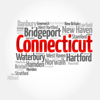 Connecticut, Amerika Birleşik Devletleri 'nin kuzeydoğu bölgesindeki New England eyaleti zengin tarihi, pitoresk manzaraları ve canlı kültürü, kelime bulutu kavramı arka planıyla ünlüdür.