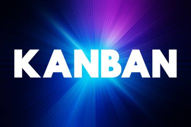 Kanban - it is a scheduling system used in manufacturing, inventory management, and project management to control and optimize the flow of work, text concept background clipart