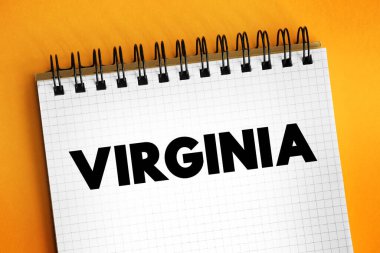 Virginia - ABD 'nin güneydoğu eyaleti, Chesapeake Körfezi' nden Appalachian Dağları 'na kadar uzanıyor, uzun bir Atlantik kıyı şeridi, not defterinde yazılı bir kavram.