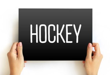 Hokey - çeşitli yaz ve kış takım sporları ailesi, kart üzerinde metin konsepti